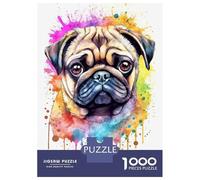 for Adults 1000 Piece Puzzle Watercolor Pug Puppy Puzzles for Adults Hands-on Game Staycation Kill Time Unique Gifts for Birthday And Christmas 52x38cm/1000pcs