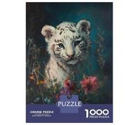 for Adults 1000 Piece Puzzle White Tiger Cub in Flowers Teenager Puzzles Relax Games Improve Memory Unique Gifts for Birthday And Christmas 52x38cm/1000pcs