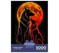 for Adults 1000 Piece Puzzle Wolves Under A Fiery Moon Puzzles for Adults Hands-on Game Staycation Kill Time Unique Gifts for Birthday And Christmas 52x38cm/1000pcs