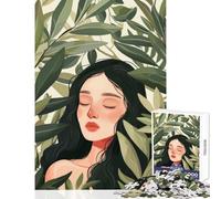 for Adults 1000 Piece Puzzle Woman Surrounded by Green Leaves Home Decoration Toys Great Gift Practical Game with Fully Interlocking Randomly Shaped Pieces Size 38x26cm