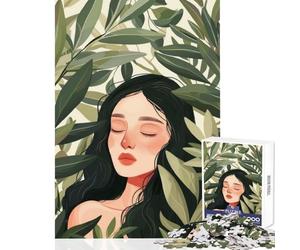 for Adults 1000 Piece Puzzle Woman Surrounded by Green Leaves Home Decoration Toys Great Gift Practical Game with Fully Interlocking Randomly Shaped Pieces Size 38x26cm