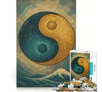 for Adults 1000 Piece Puzzle Yin Yang Mosaic Over Ocean Waves Toy Wall Decor Difficult Hard Unique Gifts for Birthday And Christmas 38x26cm