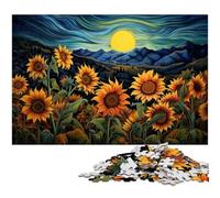 for Adults 1000 Piece Sunflowers Under The Moon at Night Jigsaw Puzzle for Adults Wood Jigsaw Fun Puzzles Games 1000 PCS(75x50cm)