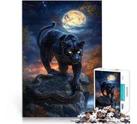for Adults 1000 Pieces Puzzle Black Panther Under Moon Made of cardboard for and 14 years and over Educational Games For Adults and teenagers Artwork Gift 。size：38x52cm/14.96x20.47inch