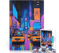 for Adults 1000 Pieces Puzzle Neon Cityscape of New York, USA Made of cardboard for and 14 years and over Assembling the model Gift Toys 。size:38x52cm/14.96x20.47inch