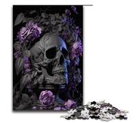 for Adults 1000pcs Piece Grey Skull Purple Roses Jigsaw Puzzles for Adults Wood Puzzle Difficult And Challenge 75x50cm