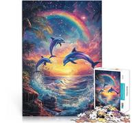 for Adults 2000 Piece Puzzle Dolphins Jumping Rainbow Sunset Made of cardboard,Suitable for people aged 14 and above Educational Games Home Decoration game. Birthday gift, gifts, wall art。
