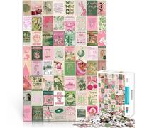 for Adults 2000 Piece Puzzle Pink and green vintage collage Made of cardboard，for ages 14 and over Educational games Home decoration Games Toys Gift。size：70x100cm/27.5x39.3inch