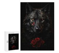 for Adults 300 PCS Jigsaw Puzzle Black Wolf Dark Red Rose Jigsaw for Adults Relaxing Games For Family Fun Challenging Game Gifts 300 PCS
