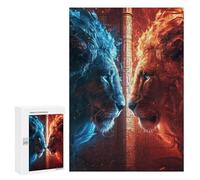 for Adults 300 PCS Jigsaw Puzzle Blue Vs Red Lions Epic Battle Puzzle for Adults Family Game Precision Cutting Fun Activities at Home 300 PCS