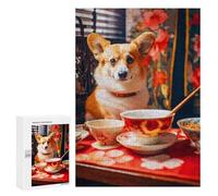 for Adults 300 PCS Jigsaw Puzzle Corgi at Tea Time Puzzle for Adults Family Game Precision Cutting Fun Activities at Home 300 PCS