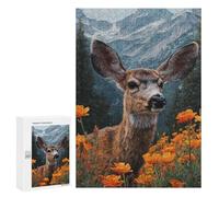 for Adults 300 PCS Jigsaw Puzzle Deer in Mountain Flowers Jigsaw Puzzles for Adults Staycation Kill Time Every Piece Is Unique - Great Gift for Gaming 300 PCS