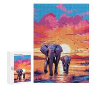 for Adults 300 PCS Jigsaw Puzzle Elephants Africa Sunset Puzzles for Adults Anti-Stress Toys Difficult Hard Fun Activities at Home 300 PCS