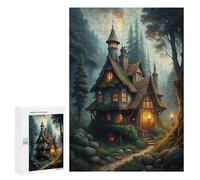 for Adults 300 PCS Jigsaw Puzzle Enchanted Cottage in Misty Forest Teenagers Puzzles Hands-on Game Home Decoration Challenging Game Gifts 300 PCS