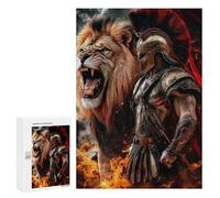 for Adults 300 PCS Jigsaw Puzzle Gladiator Vs. Lion Epic Battle Jigsaw Puzzles for Adults Staycation Kill Time Every Piece Is Unique - Great Gift for Gaming 300 PCS