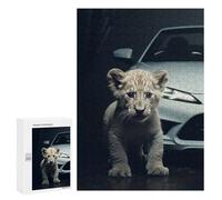 for Adults 300 PCS Jigsaw Puzzle Lion Cub And White Car Jigsaw for Adults Relaxing Games For Family Fun Challenging Game Gifts 300 PCS