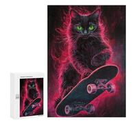 for Adults 300 PCS Jigsaw Puzzle Neon Skateboarding Cat Art Print -2 Jigsaw Puzzles for Adults Staycation Kill Time Every Piece Is Unique - Great Gift for Gaming 300 PCS