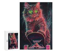 for Adults 300 PCS Jigsaw Puzzle Neon Skateboarding Cat Art Print-5 Jigsaw Puzzles for Adults Staycation Kill Time Every Piece Is Unique - Great Gift for Gaming 300 PCS