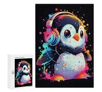 for Adults 300 PCS Jigsaw Puzzle Penguin Paint Headphones Puzzles for Adults Anti-Stress Toys Difficult Hard Fun Activities at Home 300 PCS