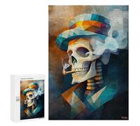 for Adults 300 PCS Jigsaw Puzzle Skull Smoking A Cigarette - Cubist Minimalist Vision - Vibrant Masterpiece Inspired by Vincent Van G... Jigsaw for Adults Relaxing Games For Family Fun Challenging Gam