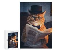 for Adults 300 PCS Jigsaw Puzzle Smart Funny Tabby Hat Cat Puzzles for Adults Anti-Stress Toys Difficult Hard Fun Activities at Home 300 PCS