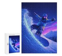 for Adults 300 PCS Jigsaw Puzzle Snowboarding Adventure in Neon Lights Jigsaw Puzzles for Adults Staycation Kill Time Every Piece Is Unique - Great Gift for Gaming 300 PCS