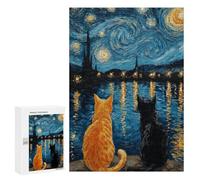 for Adults 300 PCS Jigsaw Puzzle Starry Night Cats Reflection Jigsaw Puzzles for Adults Staycation Kill Time Every Piece Is Unique - Great Gift for Gaming 300 PCS
