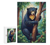 for Adults 300 PCS Jigsaw Puzzle Sun Bear Stained Glass Illustration Jigsaw for Adults Relaxing Games For Family Fun Challenging Game Gifts 300 PCS