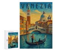 for Adults 300 PCS Jigsaw Puzzle Venice Travel Poster - Romantic Gondola And Sunset Canal Puzzle for Adults Family Game Precision Cutting Fun Activities at Home 300 PCS