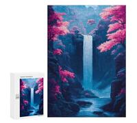 for Adults 300 PCS Jigsaw Puzzle Waterfall in A Blue Canyon Cherry Blossom Teenagers Puzzles Hands-on Game Home Decoration Challenging Game Gifts 300 PCS