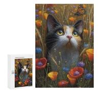 for Adults 300 PCS Jigsaw Puzzle Whimsical Cat in Flowers Jigsaw Puzzles for Adults Staycation Kill Time Every Piece Is Unique - Great Gift for Gaming 300 PCS