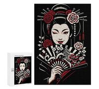 for Adults 300 PCS Jigsaw Puzzle Winking Geisha with Dragon Fan Jigsaw for Adults Relaxing Games For Family Fun Challenging Game Gifts 300 PCS