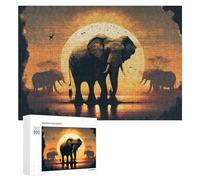 for Adults 300 PCS Puzzle African Sunset with Elephants Adult Puzzles Hands-on Game Improve Memory Unique Gifts for Birthday And Christmas 300 PCS
