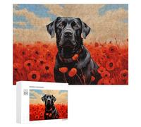 for Adults 300 PCS Puzzle Black Lab in Poppies Jigsaw Relax Games Perfect Decoration Unique Gifts for Birthday And Christmas 300 PCS