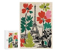 for Adults 300 PCS Puzzle Bonjour Paris Floral Eiffel Tower Art Jigsaw Puzzles for Adults But Fun And Humorous for Birthday, Chrismas for Is Ideal As A Gift 300 PCS