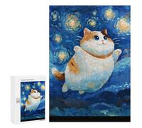 for Adults 300 PCS Puzzle Chubby Cat in Starry Night Painting Jigsaw Relax Games Perfect Decoration Unique Gifts for Birthday And Christmas 300 PCS
