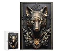 for Adults 300 PCS Puzzle Epic Golden Wolf Statue Jigsaw Relax Games Perfect Decoration Unique Gifts for Birthday And Christmas 300 PCS