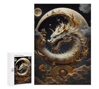for Adults 300 PCS Puzzle Golden Dragon Moonlit Sky Adult Puzzles Hands-on Game Improve Memory Unique Gifts for Birthday And Christmas 300 PCS