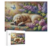 for Adults 300 PCS Puzzle Sleeping Puppy Garden Art Print Adult Puzzles Hands-on Game Improve Memory Unique Gifts for Birthday And Christmas 300 PCS