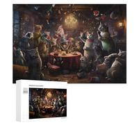 for Adults 300 PCS Puzzle Whimsical Cat Party Celebration Adult Puzzles Hands-on Game Improve Memory Unique Gifts for Birthday And Christmas 300 PCS