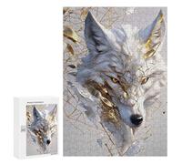 for Adults 300 PCS Puzzle White And Gold Wolf Portrait Jigsaw Puzzles for Adults But Fun And Humorous for Birthday, Chrismas for Is Ideal As A Gift 300 PCS