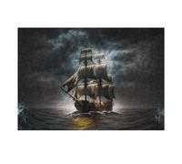 for Adults 38x26cm/1000pcs Jigsaw Puzzle Stormy Sails A Pirate Ship's Journey Jigsaw for Adults Brain Teaser Game Presents for Women Fun at Home Activities, 38x26cm/1000pcs