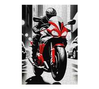 for Adults 38x26cm/1000pcs Puzzle Red Motorcycle Rider in Cityscape Jigsaw for Adults Fun Games Hand Speed Race Unique Gifts for Birthday And Christmas 38x26cm/1000pcs