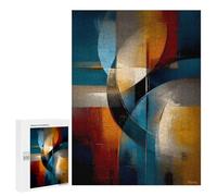 for Adults 500 PCS Jigsaw Puzzle Abstract Curved Intersection - Blue, Gold & Ivory Geometry Teenagers Puzzles Hands-on Game Home Decoration Challenging Game Gifts 500 PCS