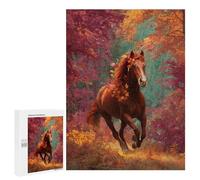 for Adults 500 PCS Jigsaw Puzzle Autumn Horse Forest Scene Jigsaw Puzzles for Adults Staycation Kill Time Every Piece Is Unique - Great Gift for Gaming 500 PCS