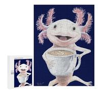 for Adults 500 PCS Jigsaw Puzzle Axolatte, Smiling Axolotl with Coffee Jigsaw for Adults Relaxing Games For Family Fun Challenging Game Gifts 500 PCS