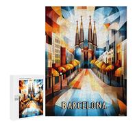 for Adults 500 PCS Jigsaw Puzzle Barcelona Cubist Sunrise - Geometric Cityscape Art Jigsaw for Adults Relaxing Games For Family Fun Challenging Game Gifts 500 PCS