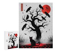 for Adults 500 PCS Jigsaw Puzzle Black Cat And Crows Under Red Moon Teenagers Puzzles Hands-on Game Home Decoration Challenging Game Gifts 500 PCS