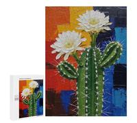 for Adults 500 PCS Jigsaw Puzzle Blooming Cactus Painting with Colorful Background Teenagers Puzzles Hands-on Game Home Decoration Challenging Game Gifts 500 PCS