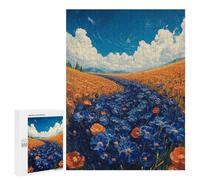 for Adults 500 PCS Jigsaw Puzzle Blue And Orange Flower Field Jigsaw Puzzles for Adults Staycation Kill Time Every Piece Is Unique - Great Gift for Gaming 500 PCS